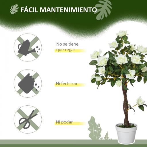 Planta Artificial de 90 cm Rosa Blanca Realista con 21 Flores y 350 Hojas Anti-UV Maceta de Cemento Verde [3]