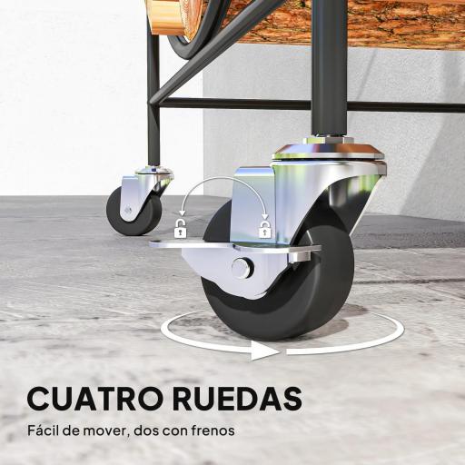 Leñero Exterior Metálico de Chimenea Soporte para Leña con Ruedas para Interior y Exterior 51x30x60 cm Negro [8]