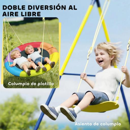 Columpio para Bebés Cuerdas Ajustables Soporte de Acero Carga 150 kg para 3 Niños de 3-8 Años Multicolor [5]