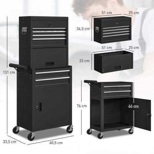 Carro de Herramientas con 6 Cajones y Cerraduras Caja de Herramientas de Acero con Ruedas para Taller Garaje Negro [1]