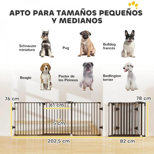Barrera de Seguridad para Mascotas de 3 Paneles Puerta Auto Cierre y Diseño Plegable para Perros Pequeños 202,5x2x76 cm [5]