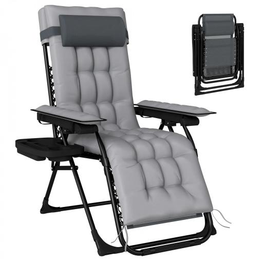 Silla de Gravedad Cero Tumbona Plegable y Reclinable Ajustable con Reposabrazos Reposacabezas Portavasos Gris Claro [9]