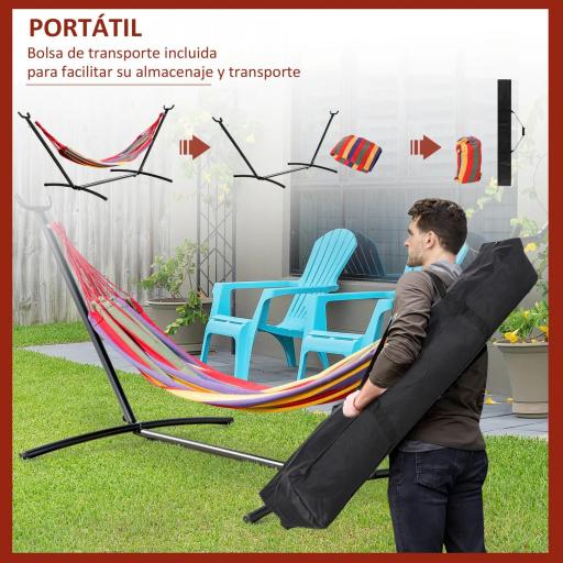 Hamaca con Soporte de Acero con Altura Ajustable en 6 Niveles y Bolsa de Transporte Carga 120 kg 200x150 cm Multicolor [3]