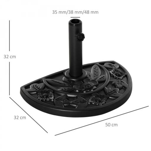 Base para Sombrilla Semicircular Peso 9 kg Soporte Parasol de Jardín Apto para Mástil de 35mm/38mm/48mm Relleno de Cemento para Terraza Patio 50x32x32 cm Negro [1]