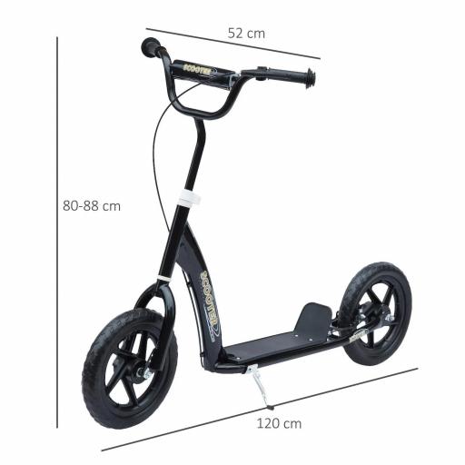 Patinete para Niños de 5-12 Años Scooter de 2 Ruedas Grandes de 12 Pulgadas con Freno y Manillar Ajustable en Altura Carga Máx. 50 kg 120x52x80-88 cm Negro [1]