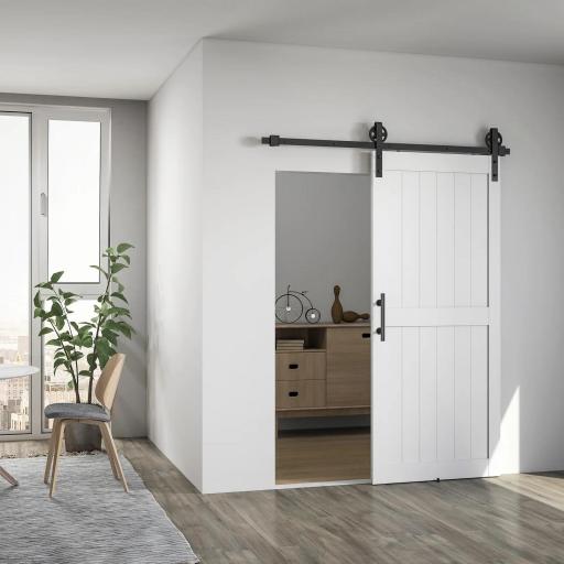 Puerta Corredera de Granero con Herrajes Manija Rodillo y Guía de Suelo Mejorados para Baño Salón 91,5x213,4 cm Blanco [7]