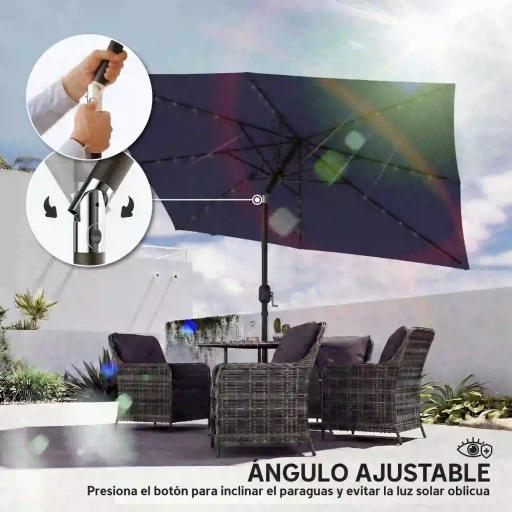 Sombrilla de Jardín con 24 Luces LED Solares Dosel Inclinable Poste Metálico 2,9x2,5 m Azul Oscuro [1]