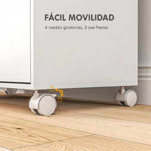 Mueble de Planchar con Ruedas Barra para Colgar Ropa Estante Abierto y Tablero Plegable 127x42,5x99 cm Blanco [2]
