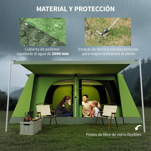 Tienda de Camping para 4-8 Personas con Mosquitera Gancho y Bolsa de Transporte Anti-UV 405x305x225 cm Verde [4]