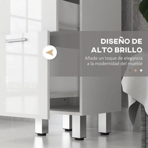 Mueble Auxiliar Baño Moderno Armario de Baño con 4 Cajones y 4 Patas para Salón Carga 30 kg 30x30x93cm Blanco Brillante [2]