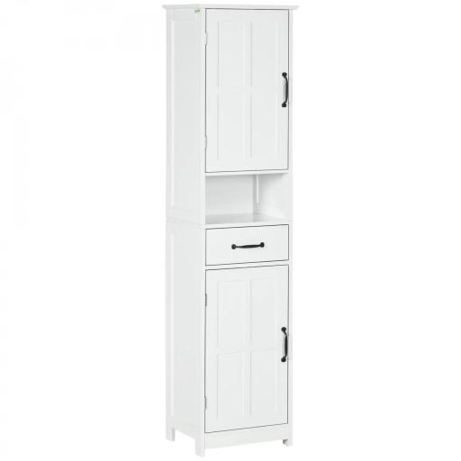 Columna de Baño con 2 Puertas 1 Cajón Estante Abierto y 2 Armarios con Estante Ajustable 40x30x164 cm Blanco [9]