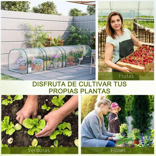 Invernadero para Jardín Terraza 395x100x80 cm para Cultivo de Plantas Tipo Túnel Marco Acero y PVC Transparente y Verde [4]