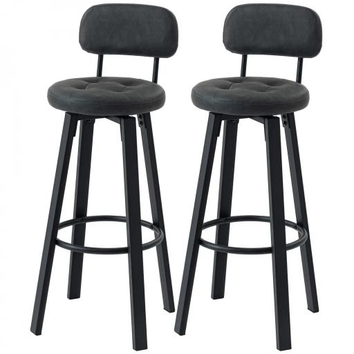 Juego de 2 Taburetes Altos de Cocina Giratorios Tapizados de PU con Respaldo Marco de Metal Reposapiés Gris Oscuro [9]