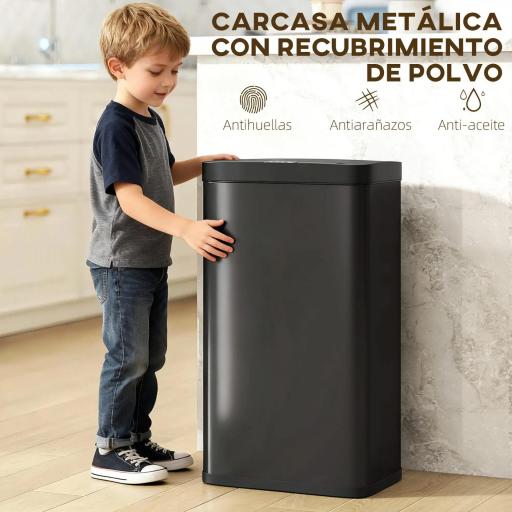 Cubo de Basura Cocina Automático 45 L con Sensor Infrarrojo Cierre Suave y Cubo Interior Extraíble Antihuellas Negro [3]
