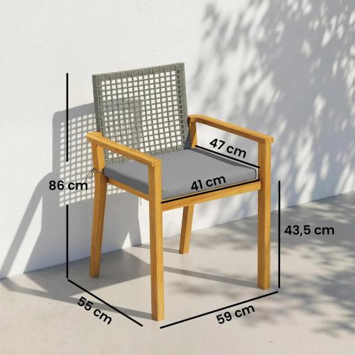 Juego de 2 Sillas de Jardín Exterior de Madera Apilables con Cojines Desmontables Brazos Respaldo 59x55x86 cm Natural [1]