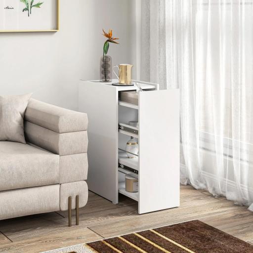 Mueble de Baño Estrecho con Cajón y Ruedas Organizador Independiente con 3 Compartimentos 47x30x66,5 cm Blanco [4]