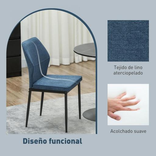 Conjunto de 2 Sillas de Comedor con Tapizado de Terciopelo Sintético Respaldo Curvo y Patas de Acero 45x57x86 cm Azul [5]