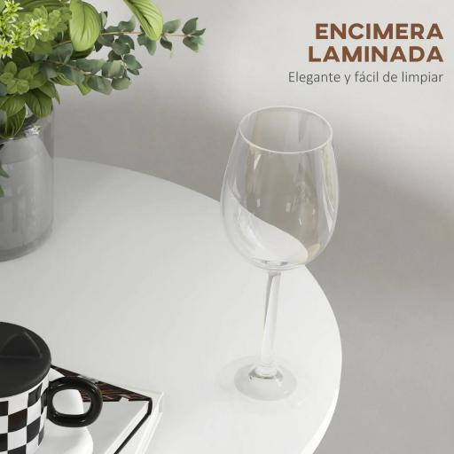 Mesa Alta de Bar Redonda Mesa de Cocina Moderna con Encimera Laminada y Marco de Acero para 2 Personas Ø60x102 cm Blanco [6]