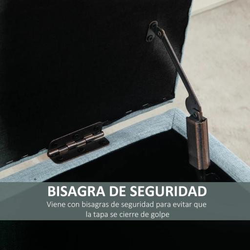 Baúl de Almacenaje para Dormitorio 72L Tapizado en Lino con Patas de Madera 110x39x45 cm Verde Claro [2]