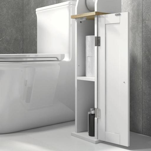 Portarollos para Baño Moderno Mueble Auxiliar de Baño con Estantes Ajustables y Portarrollos de Papel 18x20x80 cm Blanco [6]