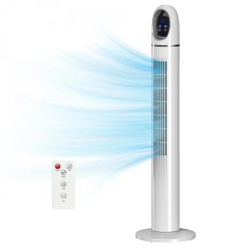 Ventilador de Torre con Control Remoto 3 Velocidades 3 Modos Temporizador 24H Oscilación 70° Pantalla LED Blanco [8]