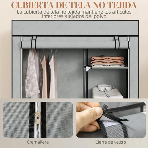 Armario de Tela Plegable Ropero Portátil con 6 Estantes y 1 Barra de Colgar para Dormitorio 103x43x162,5cm Gris [5]