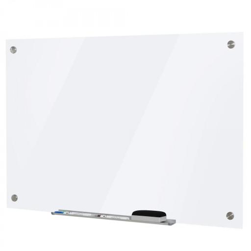 Pizarra de Cristal con Bandeja Pizarra de Pared sin Marco Incluye 4 Rotuladores y Borrador 90x60x0,45 cm Blanco [8]