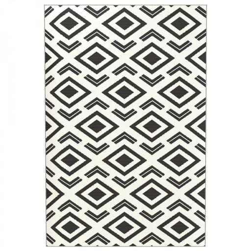 Alfombra de Exterior Reversible 182x274 cm con Patrón Geométrico Impermeable con Bolsa Blanco y Negro [9]