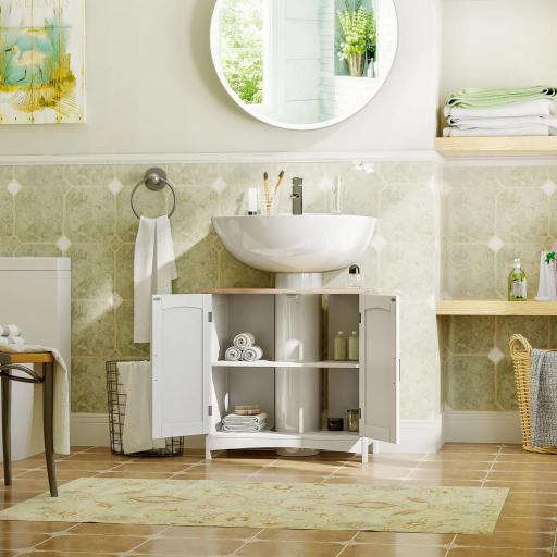 Mueble para Debajo del Lavabo Armario de Suelo para Baño de Madera Estilo Moderno 60x30x60 cm Blanco [4]