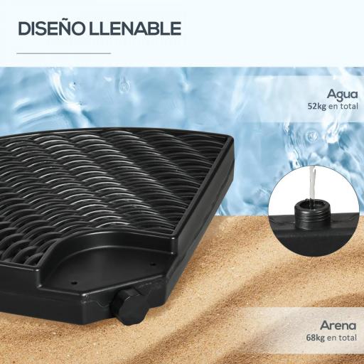 Base para Sombrilla de 4 Piezas Rellenable con Arena 68 kg o Agua 52 L para Jardín Patio Terraza Negro [5]