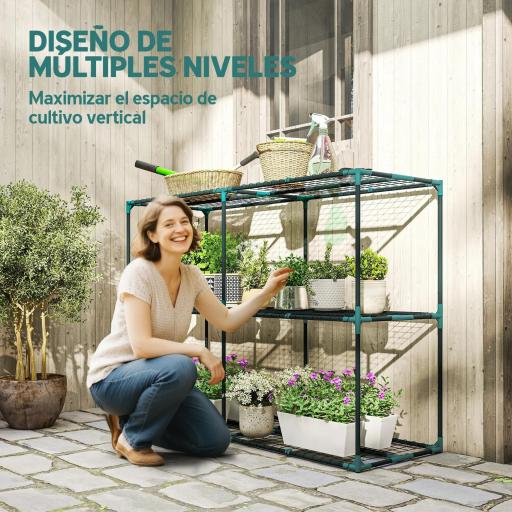 Soporte para Plantas de 3 Niveles Estantería para Plantas de Acero para Interior y Exterior 143x48x100 cm Verde [2]