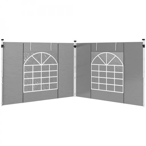  2 Paredes Laterales para Carpas 300x200 cm con Ventana Enrollable y Puerta con Cremallera para Carpa 3x3 m o 3x6 m Gris [8]