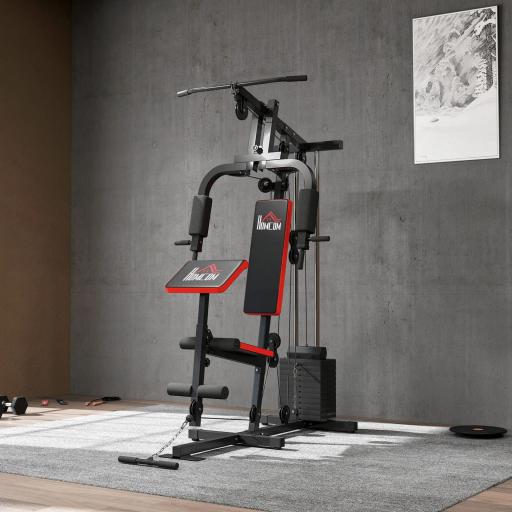 Máquina de Musculación con Placas de Peso de 65 kg Carga Max. 100 kg para Entrenamiento Fitness en Hogar Negro y Rojo [6]