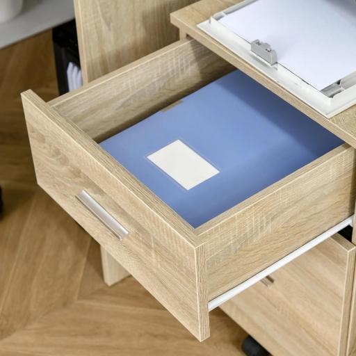 Cajonera de Escritorio con 2 Cajones Ruedas Archivador Móvil para Archivos A4 o Cartas 39,5x39x58,5 cm Roble [3]