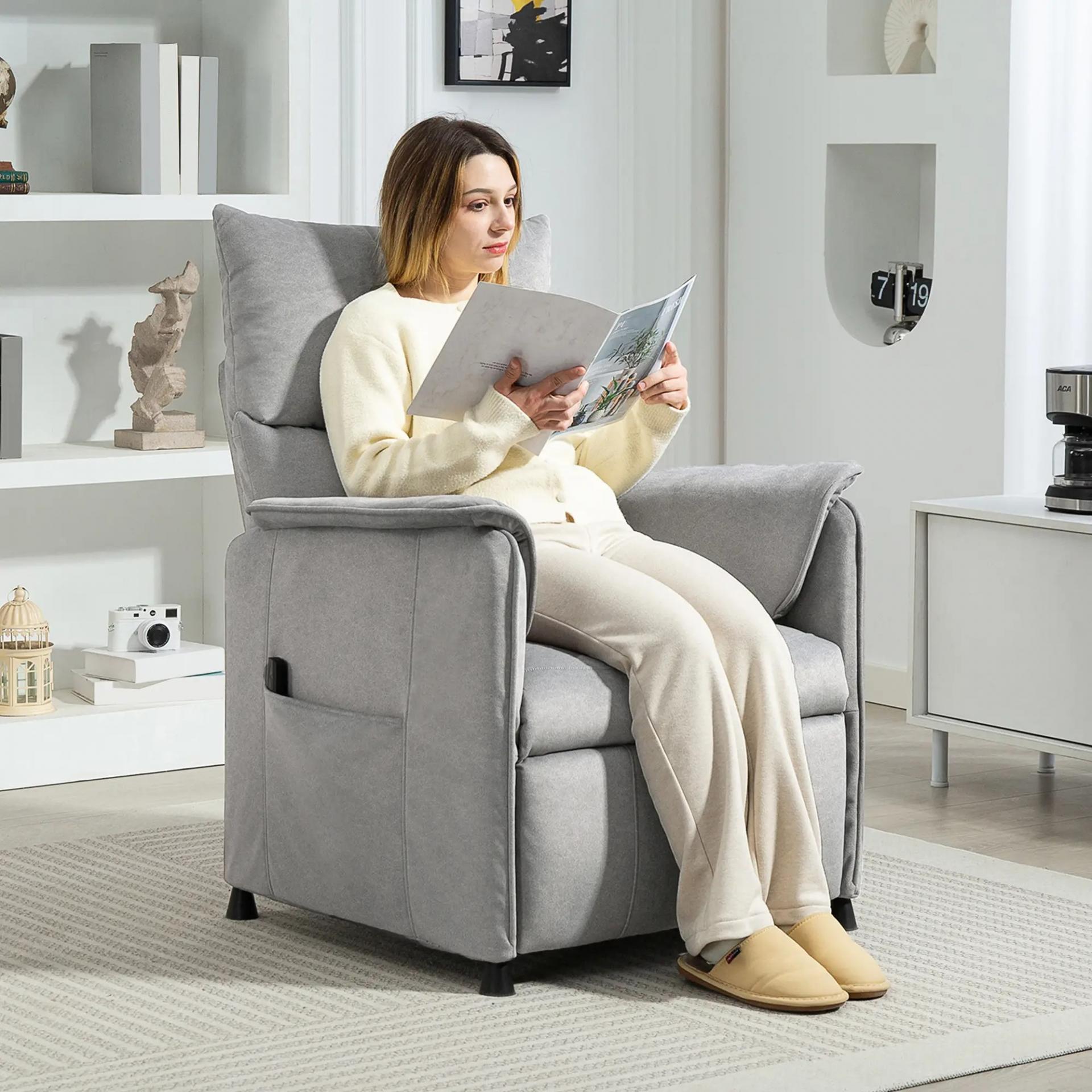 Sillón Reclinable con Motor sin Escobillas Reposapiés Tapizado Resistente y Bolsillos Laterales 80x83x104 cm Gris