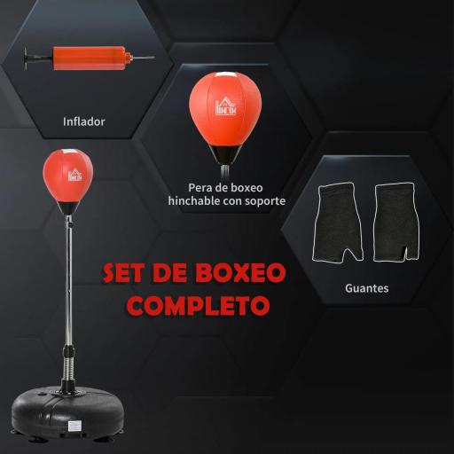 Saco de Boxeo de Pie con Altura Ajustable en 4 Niveles de 133-151 cm, Saco de Boxeo con Base Rellenable, Guantes e Inflador, para Adultos y Adolescentes, Negro y Rojo [4]