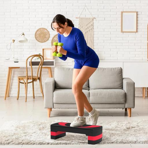 Step de Aeróbic para Fitness Antideslizante con Altura Regulable 3 Niveles 10/15/20 cm Carga 150 kg 80x31x20 cm Rojo [5]