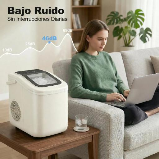 Máquina de Hielo Autolimpiable 12 kg/24H 9 Cubitos Listos en 7 Minutos 2 Tamaños de Hielo 1,2L Depósito Beige [5]