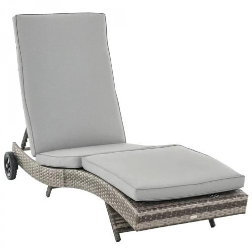 Tumbona de Jardín en Forma de S con 2 Ruedas Respaldo Ajustable en 5 Posiciones y Cojín Extraíble 207x70x70 cm Gris [8]