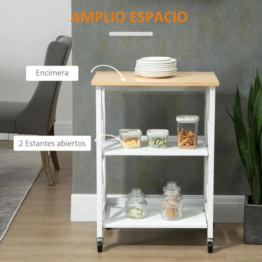 Carrito de Cocina Plegable Carro Auxiliar con Ruedas Carro Verdulero con 2 Estantes para Comedor 60x40x84 cm Blanco [2]