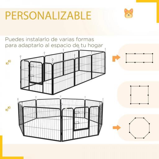 Corralito para Perros de 8 Paneles 80x60 cm con Forma Personalizable Puerta Marco de Acero y 8 Anclajes de Tierra Negro [4]
