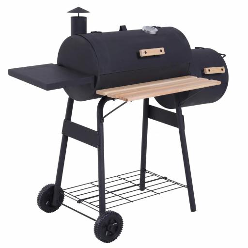 Barbacoa de Carbón 3 en 1 Ahumador Parilla de Carbón Barbacoa de BBQ 124x53x104 cm con Termómetro y Ruedas Estantes [9]