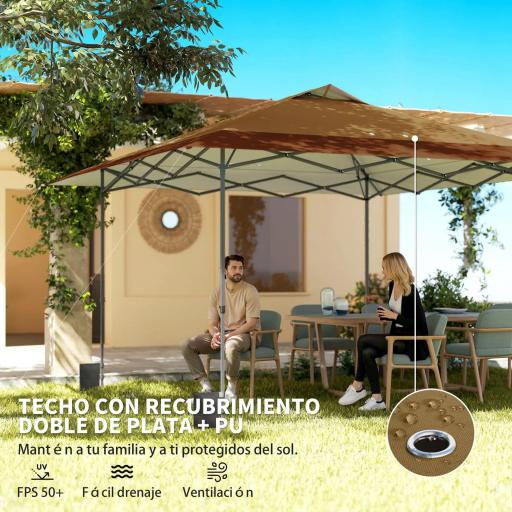 Carpa Plegable Pop-up 4x4 m con Bloqueo Central UPF50+ Altura Ajustable Bolsas de Arena y Bolsa con Ruedas Beige y Café [5]