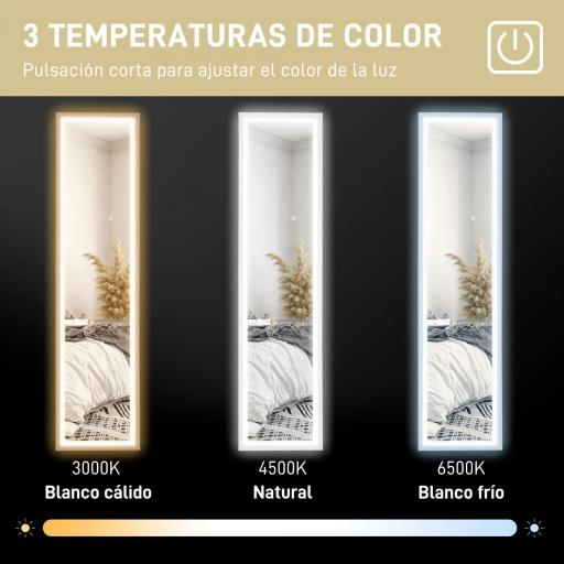 Espejo de Cuerpo Entero con Luz LED 160x40 cm con Iluminación de 3 Colores Táctil Inteligente Función de Memoria Blanco [4]