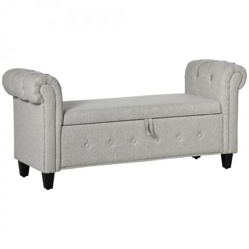 Banqueta Pie de Cama con Almacenamiento y Reposabrazos para Dormitorio Salón Pasillo 146,5x49x74,5 cm Gris Claro [9]