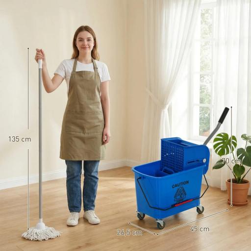 Cubo de Fregar con Escurridor Panel Separador y Ruedas Capacidad 20L para Limpieza Doméstica 45x26,5x70 cm Azul [1]
