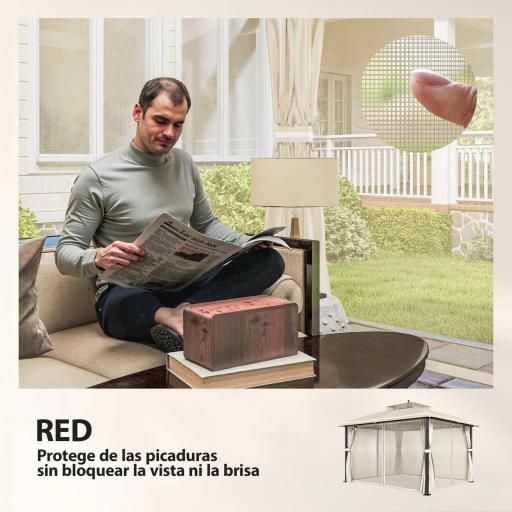 Carpa para Jardín con Techo Doble Cenador con Mosquiteras y Cortinas para Exterior Terraza 370x303x290 cm Beige [5]