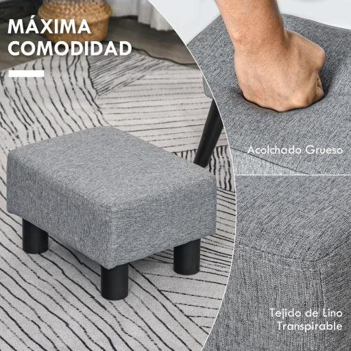 Reposapiés de Salón Taburete Bajo con Asiento Acolchado Rectangular para Sala de Estar Dormitorio 40x30x24 cm Gris [2]