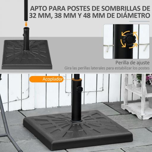 Base para Sombrilla de Resina 19 kg para Mástil de Ø32/38/48 mm para Jardín Terraza Patio 51x51x32 cm Negro [2]
