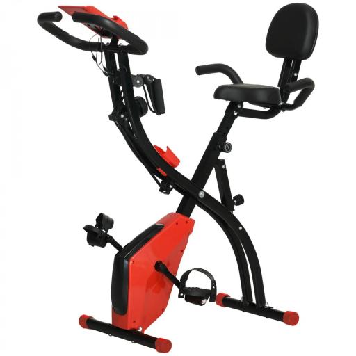 Bicicleta Estática Plegable 3 en 1 con Respaldo y 8 Niveles Resistencia Magnética, Bicicleta Estática para Casa Ajustable con Monitor LCD Volante Banda Sensor de Pulso Soporte de Teléfono Rojo [8]